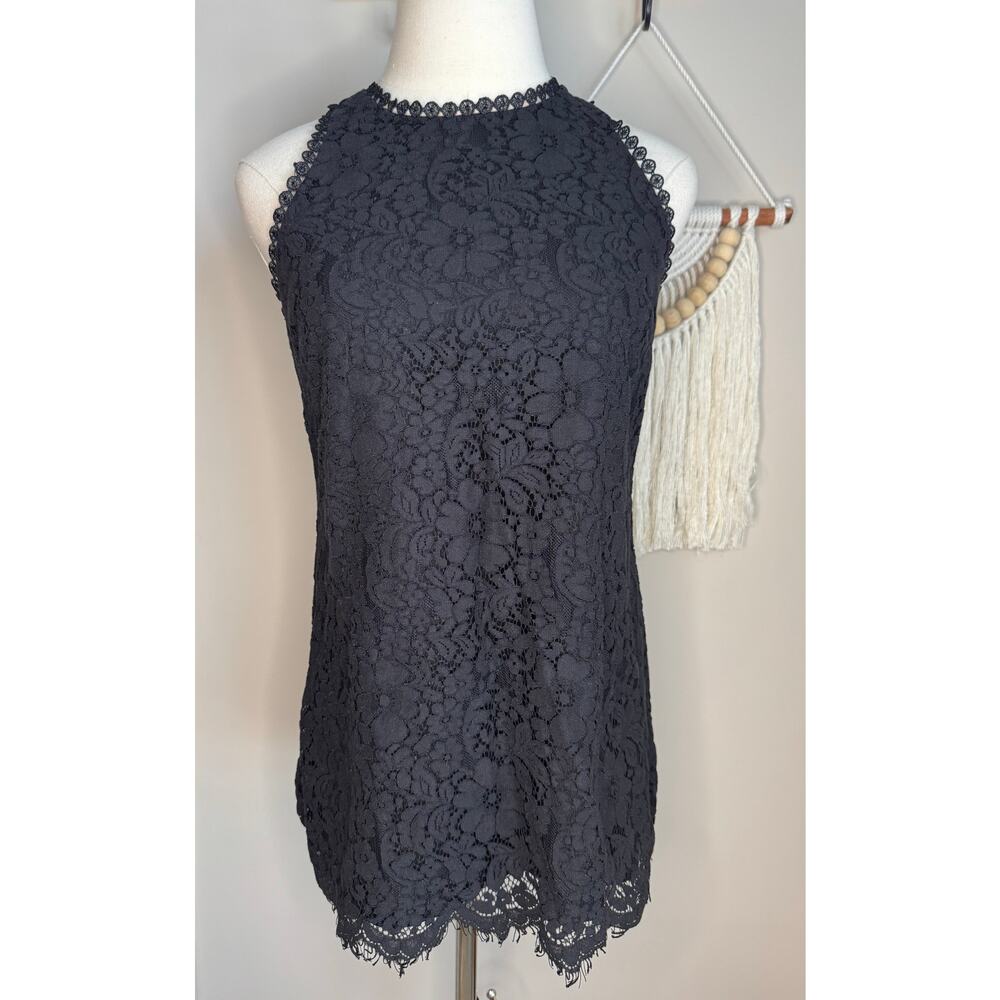 Cabi Black Lace Embroidery Trim Sleeveless Top sz XS